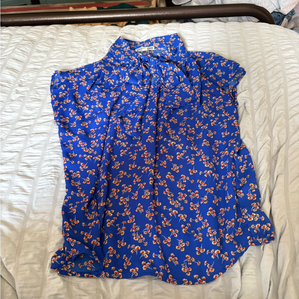 Pleione Blue Floral Blouse